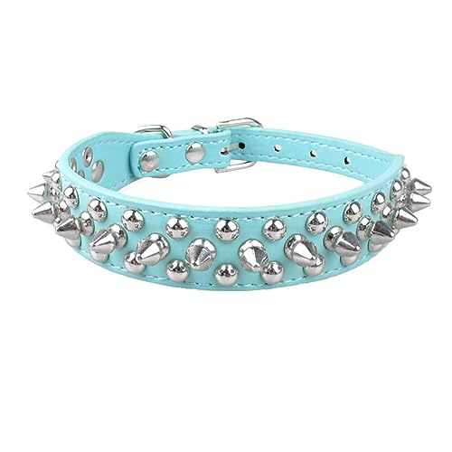 Hundehalsband aus PU-Leder, mit Nieten, Nieten, verstellbares Halsband (Blau, 27–32 cm) von anso