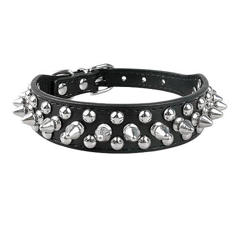 Hundehalsband aus PU-Leder, mit Nieten, Nieten, verstellbares Halsband (schwarz, 20–25 cm) von anso