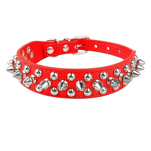 Hundehalsband mit Nieten, PU-Leder, Pitbull-Nieten, verstellbares Halsband (rot, 16–22 cm) von anso