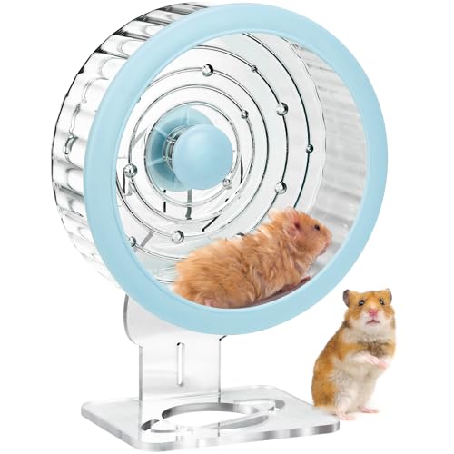 Leises Hamsterrad, leiser Spinner für kleine Tiere, Laufräder, Zubehör mit höhenverstellbarem Ständer für syrische Zwerghamster, Rennmäuse, Mäuse, Ratten und andere kleine Haustiere, Blau, L von antiai