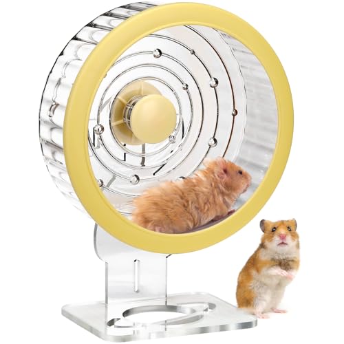 Leises Hamsterrad, leiser Spinner für kleine Tiere, Laufräder, Zubehör mit höhenverstellbarem Ständer für syrische Zwerghamster, Rennmäuse, Mäuse, Ratten und andere kleine Haustiere, Gelb, L von antiai