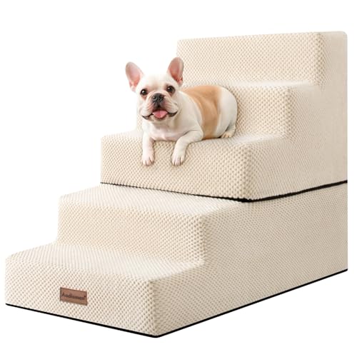 5-stufige Hundetreppe zum Bett, Hundetreppe für Hochbetten und Couch, rutschfeste Haustiertreppe für kleine Hunde und Katzen, Hundebetttreppe, Beige, 3/4/5 Stufen von aodisman