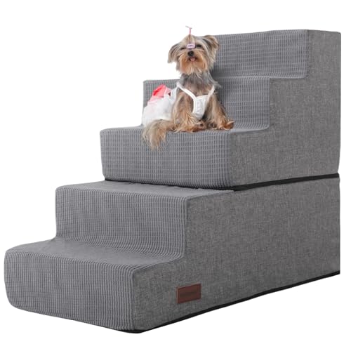 Hundetreppe für Hochbett, 5 Stufen, Haustiertreppe für kleine Hunde und Katzen, rutschfeste, abnehmbare Hundetreppe für Bett, Betttreppe für Hunde, Grau von aodisman