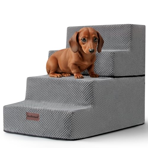 Hundetreppe für Kleine Hunde, 4-stufige Hundetreppe für Hochbetten und Couch, Rutschfeste Haustiertreppe für Kleine Hunde und Katzen,Hundebett Treppe Grau 3/4/5 Stufen von aodisman