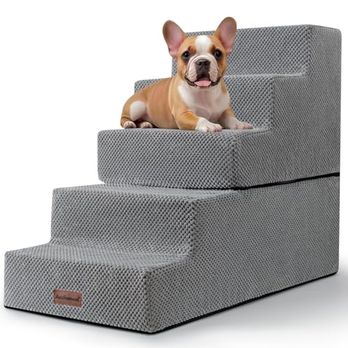 Hundetreppe für Kleine Hunde, 5-stufige Hundetreppe für Hochbetten und Couch, Rutschfeste Haustiertreppe für Kleine Hunde und Katzen,Hundebett Treppe Grau, 3/4/5 Stufen von aodisman