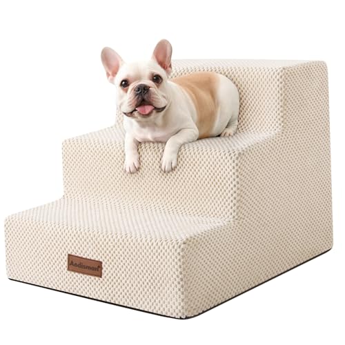 Hundetreppe für kleine Hunde, 3-stufige Hundetreppe für Couch, rutschfeste Haustiertreppe für kleine Hunde und Katzen, Hundebetttreppe, Beige, 3/4/5 Stufen von aodisman