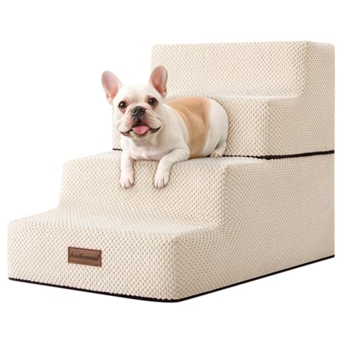 Hundetreppe für kleine Hunde, 4-stufige Hundetreppe für hohe Betten und Couch, rutschfeste Haustiertreppe für kleine Hunde und Katzen, Hundebetttreppe, Beige, 3/4/5 Stufen von aodisman