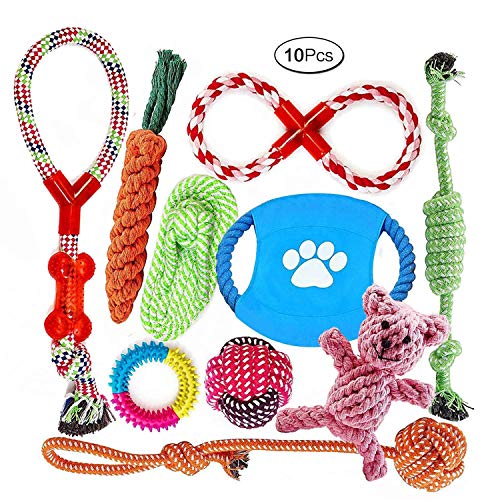 aoory Welpenspielzeug Set 10 Pcs Hergestellt Aus Natürlicher Baumwolle Für Zahnreinigung Geeignet Für Kleine Und Mittlere Hunde Hundespielzeug von aoory