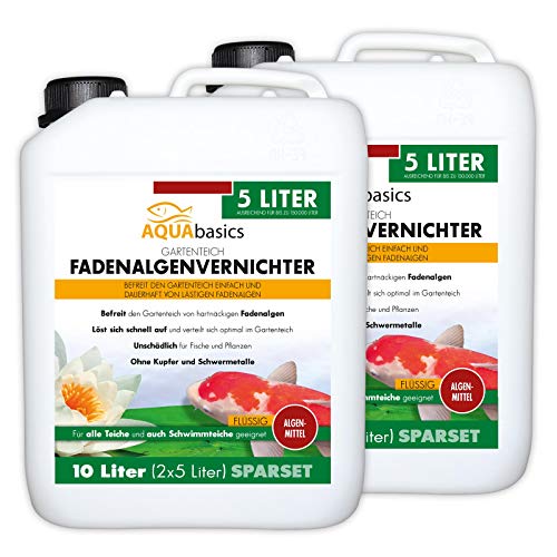 AQUAbasics Gartenteich Fadenalgenvernichter FLÜSSIG entfernt lästige Fadenalgen dauerhaft und stoppt die Neubildung von Algen, Größe:10 Liter von aquabasics