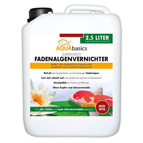 AQUAbasics Gartenteich Fadenalgenvernichter FLÜSSIG entfernt lästige Fadenalgen dauerhaft und stoppt die Neubildung von Algen, Größe:2.5 Liter von aquabasics