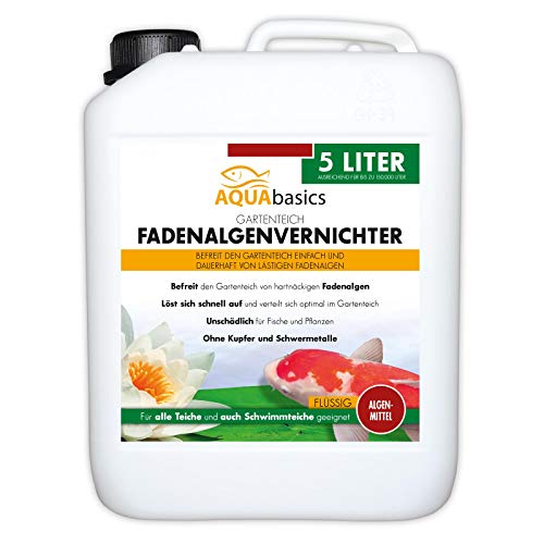 AQUAbasics Gartenteich Fadenalgenvernichter FLÜSSIG entfernt lästige Fadenalgen dauerhaft und stoppt die Neubildung von Algen, Größe:5 Liter von aquabasics