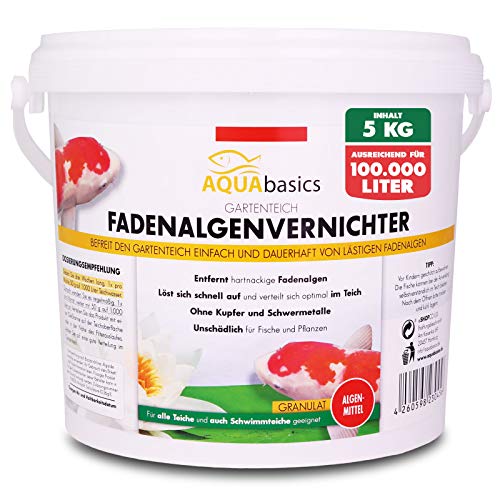 AQUAbasics Gartenteich Fadenalgenvernichter Power-GRANULAT befreit den Teich von hartnäckigen Fadenalgen dauerhaft und stoppt die Neubildung von Algen, Größe:5 kg von aquabasics