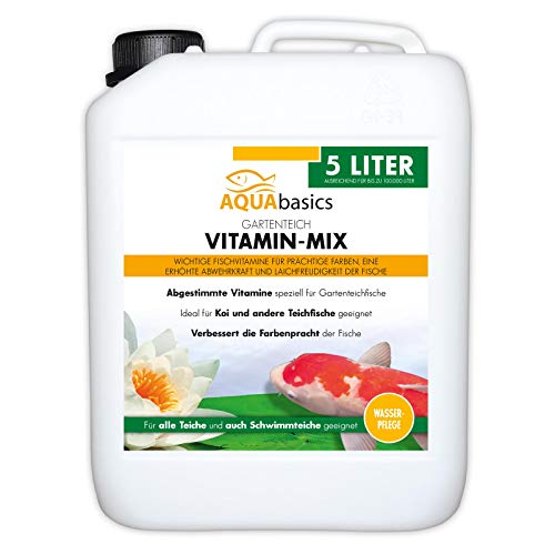 AQUAbasics Gartenteich Vitamin-Mix versorgt die Fische mit lebenswichtigen Fischvitaminen und sorgt für eine ausreichende Versorgung der Tiere, Größe:5 Liter von aquabasics