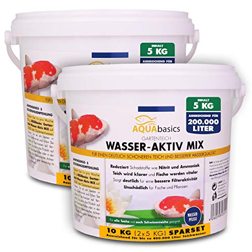 AQUAbasics Gartenteich Wasser-Aktiv Mix für eine bessere Wasserqualität, Gute Wasserwerte und klares Wasser - reduziert Schadstoffe wie Nitrit und Ammoniak, Größe:10 kg von aquabasics