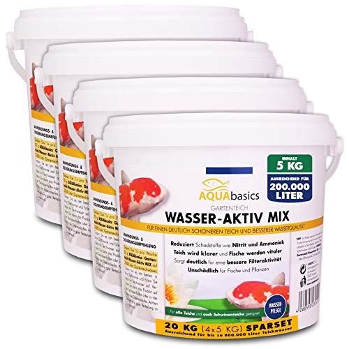 AQUAbasics Gartenteich Wasser-Aktiv Mix für eine bessere Wasserqualität, Gute Wasserwerte und klares Wasser - reduziert Schadstoffe wie Nitrit und Ammoniak, Größe:20 kg von aquabasics