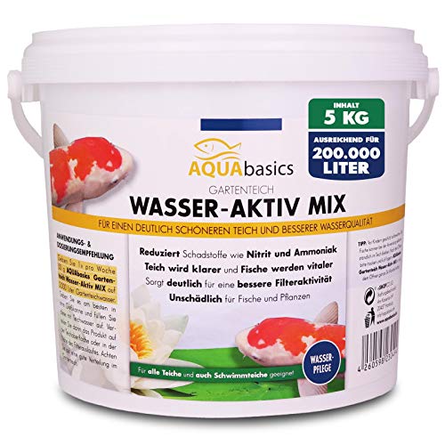 AQUAbasics Gartenteich Wasser-Aktiv Mix für eine bessere Wasserqualität, Gute Wasserwerte und klares Wasser - reduziert Schadstoffe wie Nitrit und Ammoniak, Größe:5 kg von aquabasics