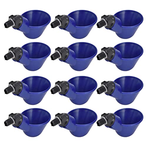 12Set G1/8 Außengewinde Hühnerwasserbecher Automatischer Umschaltbarer Hühnerwasserspender für Enten, Hühner, Wachteln und Tauben (Kleine Blaue Schüssel + Schwarze Schrauben) von aqxreight