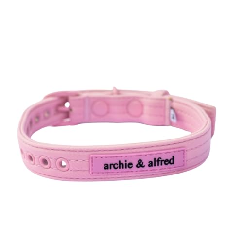 Strapazierfähiges, verstellbares Hundehalsband, geruchsdicht und leicht zu reinigen, aus bequemem Stoff und Metallbeschlägen, Größe M, Rosa von archie & alfred