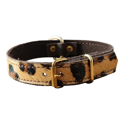 Hundehalsband mit Leopardenmuster in edlem Fell Look mit goldenen Beschlägen (M (31-37cm)) von ardor & sparks