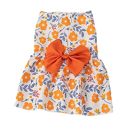 areclern Katzenkleid Sommer Katzenkleidung Haustier Blumenkleid ärmellos für kleine Hunde Orange L von areclern