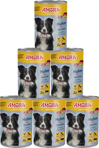 Amora Dog Sensitive 6 x 400g | Getreidefreies Nassfutter für Hunde | Mit Fleisch & Innereien | Ohne künstliche Zusätze | Hochverdaulich & gut verträglich (400g, Huhn mit Karotte) von arelf