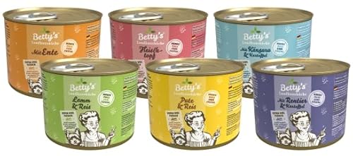 Bettys Landhausküche Dog 6 x 200g Mixpaket | Hochwertiges Nassfutter für ausgewachsene Hunde | Schonend in Fleischbrühe gegart | Mit wichtigen Mineralstoffen & natürlichem Kalzium von arelf