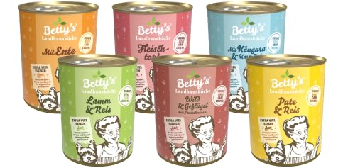 Bettys Landhausküche Dog 6 x 400g Mixpaket | Hochwertiges Nassfutter für ausgewachsene Hunde | Schonend in Fleischbrühe gegart | Mit wichtigen Mineralstoffen & natürlichem Kalzium von arelf