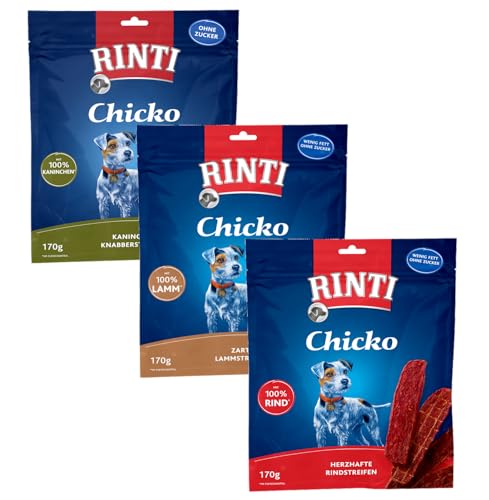 arelf EL-Bundle Rinti Chicko Kaustreifen Mix | Leckerli-Trio 3X 170g | Kaninchen, Lamm & Rind | Echtfleisch-Snack mit wenig Fett und ohne Zucker von arelf