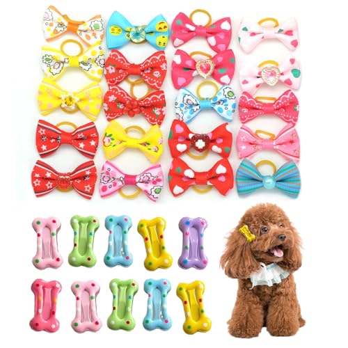 arrderly 30 Stück Tierhaar-Accessoires Kleine Hunde Haarschleifen mit elastischen Gummibändern, Hundehaar-Zubehör, Doggy Kitten Topknot Befestigung Fellpflege-Zubehör-Set für Langhaar Welpe Katze von arrderly