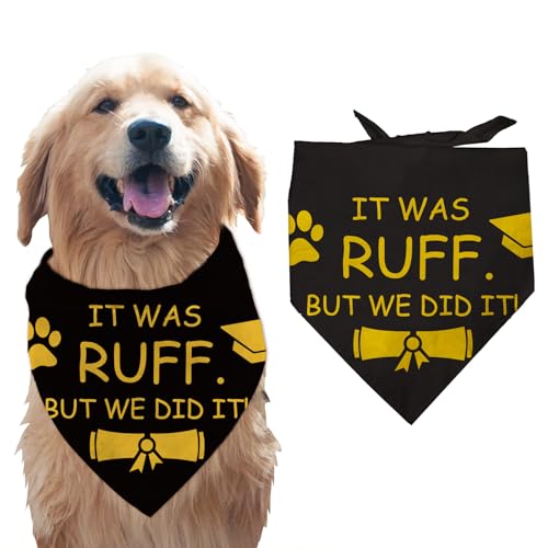 arricraft 1 Stück Haustier Hund Kopftuch, 78x38 cm „It was Ruff But We Did It“ Dreieckiges Haustier-Bandana, Verstellbar, Bequem, Haustier-Lätzchen, Waschbar, Baumwollschal, Kopftuch von arricraft