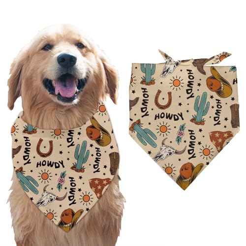 arricraft 1 Stück Haustier Hund Kopftuch, 78x55 cm Cowboys-Motiv, Hüte, Stiefel, Kuhschädel, Dreieckiges Haustier-Bandana, Verstellbar, Bequem, Lätzchen Für Haustiere, Waschbar, Baumwollschal von arricraft