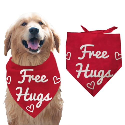 arricraft 1 Stück Haustier Hund Kopftuch, 78x38 cm Dreieckiges Haustier-Halstuch Mit Aufschrift „Free Hugs“ Mit Pfotenabdruck, Verstellbar, Bequem, Lätzchen Für Haustiere, Waschbar von arricraft