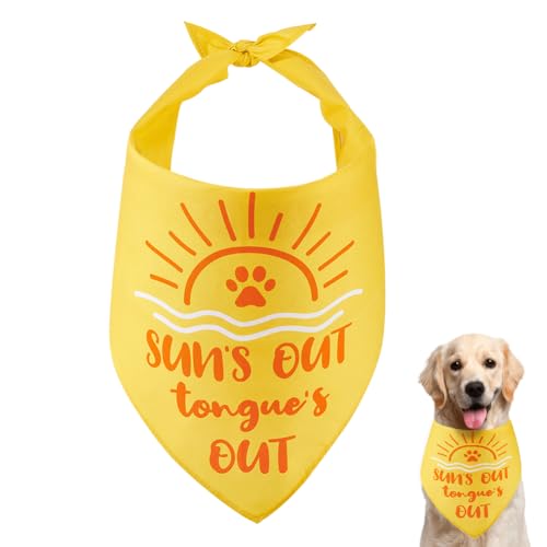 arricraft 1 Stück Haustier-Hundehalstuch, Gelbes, Verstellbares Dreieckiges Haustier-Bandana Mit „Sun's Out Tongue'S Out Words“, Lustigem, Waschbarem Baumwollschal, Kopftuch Für Hunde von arricraft