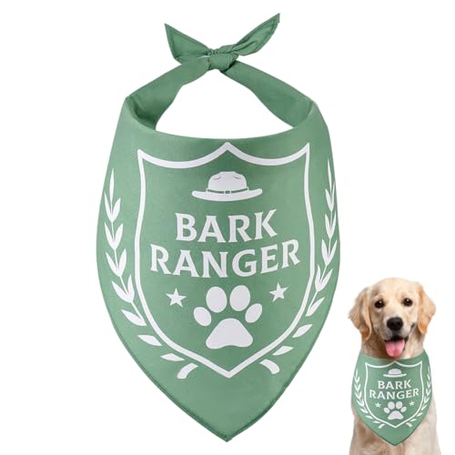 arricraft 1 Stück Haustier-Hundehalstuch, Grünes, Verstellbares Dreieckiges Haustier-Bandana Mit „Bark Ranger Words Shield“-Muster, Waschbarer Baumwollschal, Lätzchen, Kopftuch Für Hunde von arricraft