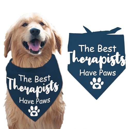 arricraft 1 Stück Haustier Hundehalstuch Dunkelblaues Dreieckiges Haustier Halstuch Aus Baumwolle Mit Der Aufschrift „The Best Therapist Have Paws“ Für Große Hunde Und Haustiere 55x55x78cm von arricraft