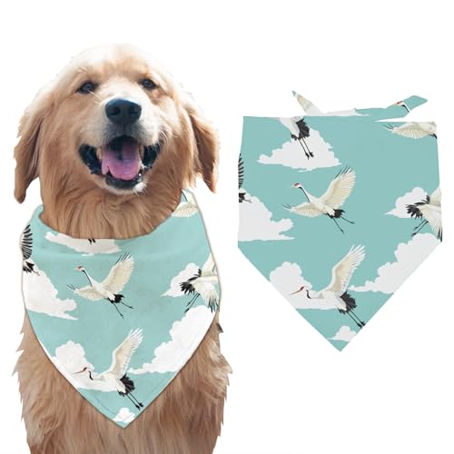 arricraft 1 Stück Haustier Hundehalstuch Grünes Dreieckiges Haustier Bandana Aus Baumwolle Mit Kranich Vogel Waschbarer Schal Lätzchen Bedruckte Accessoires Hunde Foto Requisiten Chief von arricraft