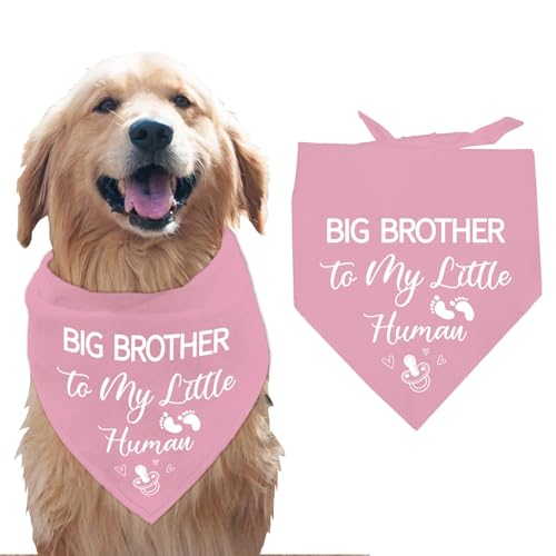 arricraft 1 Stück Haustier Hundehalstuch Rosa Dreiecks Halstuch Aus Baumwolle Mit Der Aufschrift „Big Brother to My Little Human“ (Der Große Bruder Meines Kleinen Menschen) Waschbar Lätzchen von arricraft