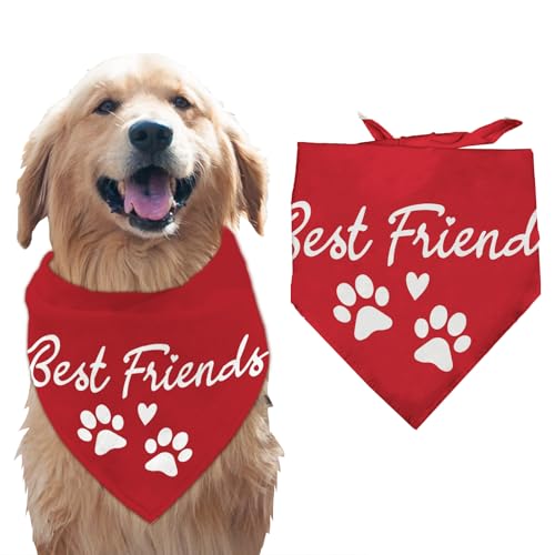 arricraft Hundehalstuch „Best Friends“ 1 Stück Haustierschal Mit Rotem Pfotenabdruck Und Herzmotiv Freundschaftsthema Verstellbares Dreieckiges Lätzchen Waschbares Baumwolltaschentuch von arricraft