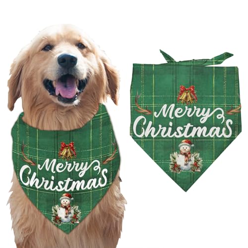 arricraft Hundehalstuch „Frohe Weihnachten“ 1 Stück Schneemannglocke Hirschhorn Weihnachtsschal Für Haustiere Verstellbar Kariert Bandana Waschbar Dreieckiges Lätzchen Baumwolltaschentuch von arricraft