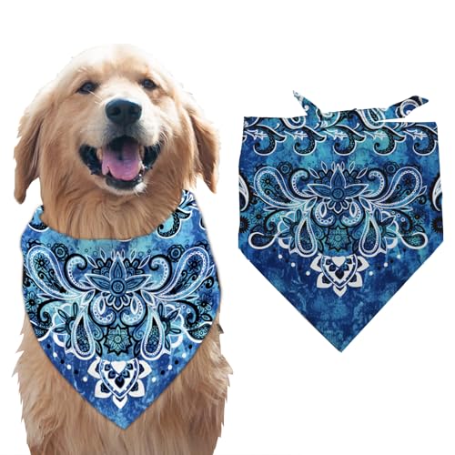 arricraft Hundehalstuch Mit Batikmuster Und Damastrand 1 Stück Haustierschal Mit Wellen Blumenranken Meeresmotiv Bandana Verstellbar Dreieckiges Lätzchen Waschbar Baumwolltaschentuch Zubehör von arricraft