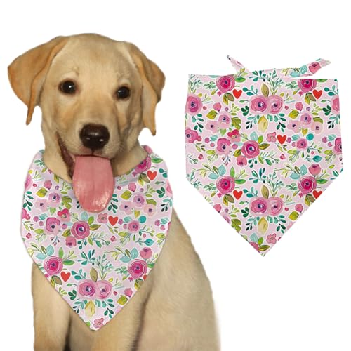 arricraft Hundehalstuch Mit Blumenmuster, 1 Stück, Haustier-Schal Mit Rosen-Liebes-Muster, Verstellbar, Dreieckig, Lätzchen, Waschbar, Polyester, Taschentuch, Zubehör Für Welpen, Kleine von arricraft