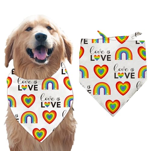 arricraft Hundehalstuch Mit Regenbogen Aufdruck 1 Stück Bunter Haustierschal Mit Herzmuster „Love is Love“ Verstellbares Dreieckiges Lätzchen Waschbares Baumwolltaschentuch Zubehör von arricraft