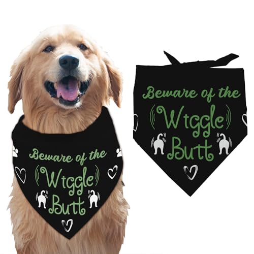 arricraft Lustiges Halstuch Für Haustiere 1 Stück Schwarzes Dreieckiges Haustier Bandana Aus Baumwolle Mit Der Aufschrift „Beware of The Wiggle“ Und Den Pfoten Waschbar Schal Lätzchen von arricraft