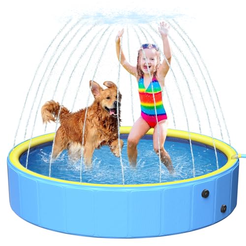 160 cm dicker Hunde-Planschbecken für Haustiere und Kinder, rutschfester Kinderpool, Hartplastik, 2-in-1 faltbarer Sprinkler-Pool, extra großer Kinderpool, tragbarer Swimmingpool für Sommer, Outdoor, von artcool