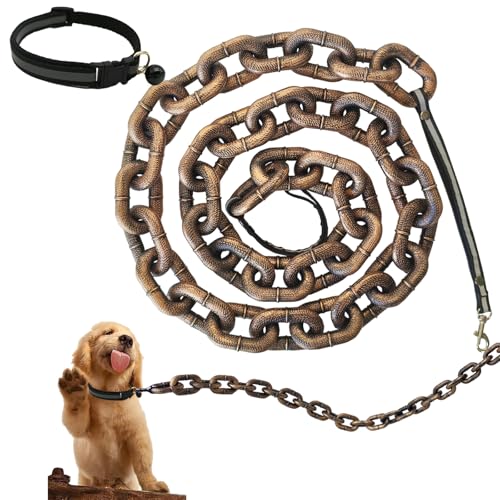 Lustige Hundeleine, 1,8 m, riesige Kunststoffkette mit Welpenhalsband, lustige Kette, große Hundeleine für kleine Hunde, lustig (goldfarben) von asanren