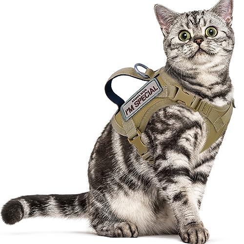 Taktisches Katzengeschirr zum Spazierengehen, ausbruchsicher, weiches Netz, verstellbar, Haustierweste, Geschirr für große Katzen, kleine Hunde und Khaki (Khaki1, Medium) von augopapa