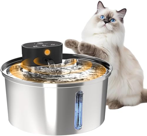 Katzenbrunnen Kabellos,Katzenbrunnen für Katzen,Katzenbrunnen Edelstahl mit Bewegungsmelder,3.2L Trinkbrunnen für Katze,Katzentrinkbrunnen,5000mAh Wasserspender Katzen,Pumpe Leiser Betrieb von auvstar