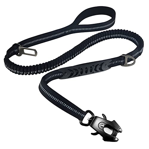 Starke Hundeleine,Reflektierend Doppelseitig Leine mit Weich Gepolstertem Griff,Nylon Bungee Hundeleinen Elastisch mit Auto Sicherheitsgurt Schnalle Metallhaken für Großen Mittelgroße Hunde (Schwarz) von auvstar