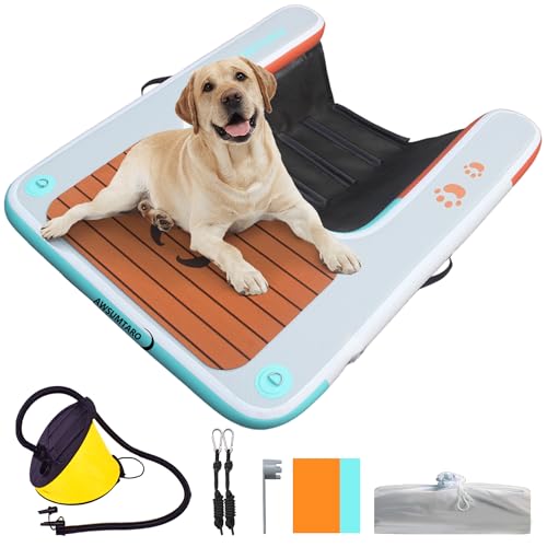 Aufblasbares Hundefloß, Wassersport, schwimmende Plattform, Schwimmbad, Boot-Dock-Rampe, Leiter | Hund auf Wasserleiter, Treppe | zum Schwimmen von Haustieren bis 120 kg von awsumtaro