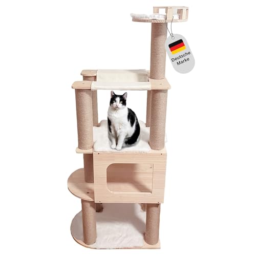 awwi Kratzbaum Holz in Modernem Design, 145cm - Katzenbaum Holz in höchster Qualität - Kratzbaum Naturholz, Designed in Deutschland - Katzenkratzbaum Kratzbaum Modern - Cat Tree Wood von awwi